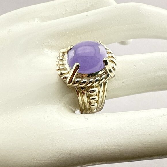 Judith Ripka Ring Purple Lavender Jade Cabochon Sterling Silver size 8 Oval 925 - Picture 14 of 14